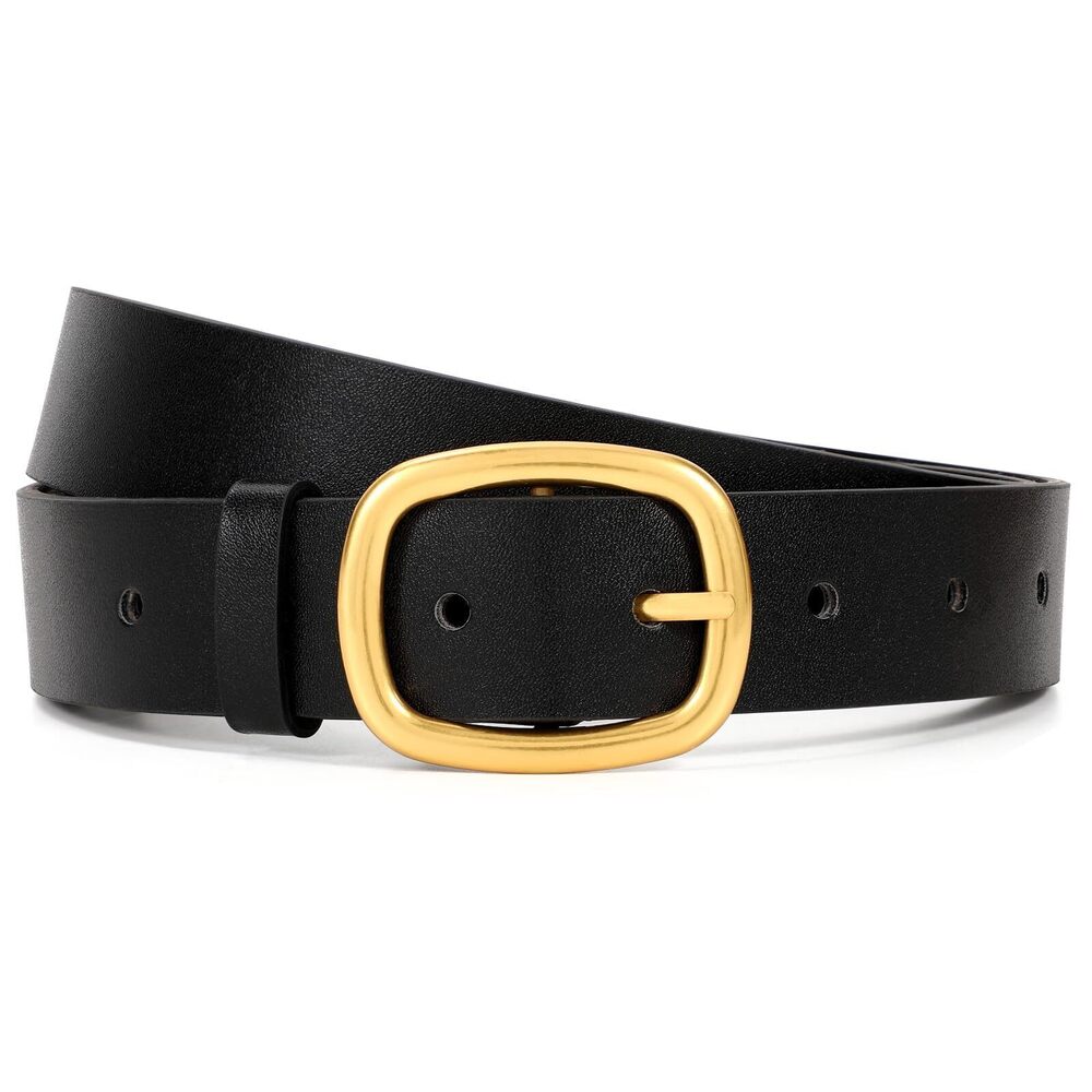 9951 Women Leather Belt Casual Fashion Gold Buckle Waist